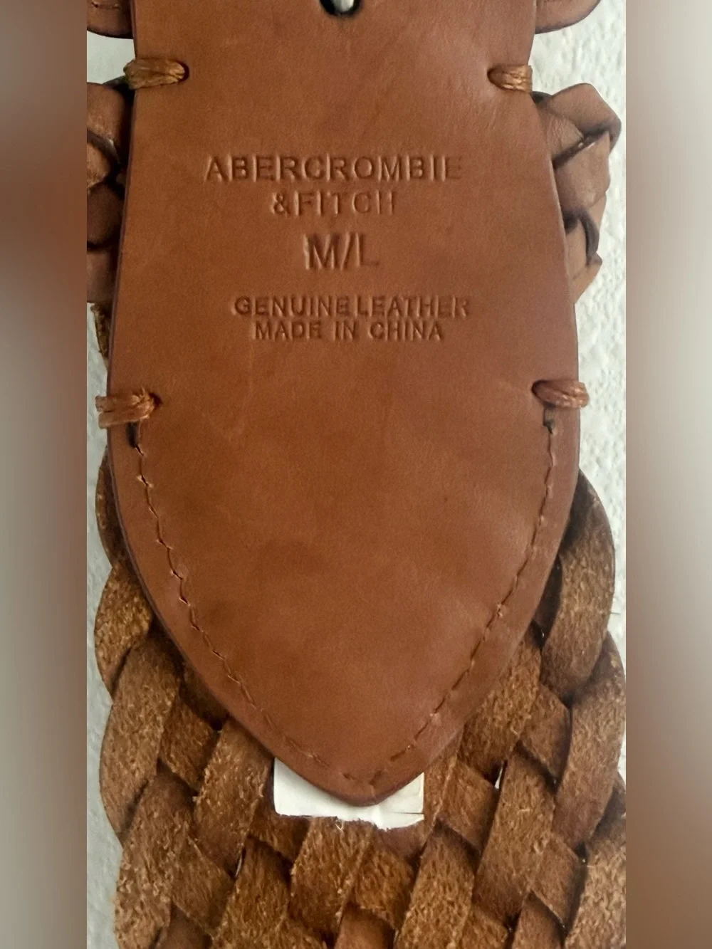 ABERCROMBIE & FITCH Vintage Wide Woven Leather Belt in Summer Cognac Size M/L